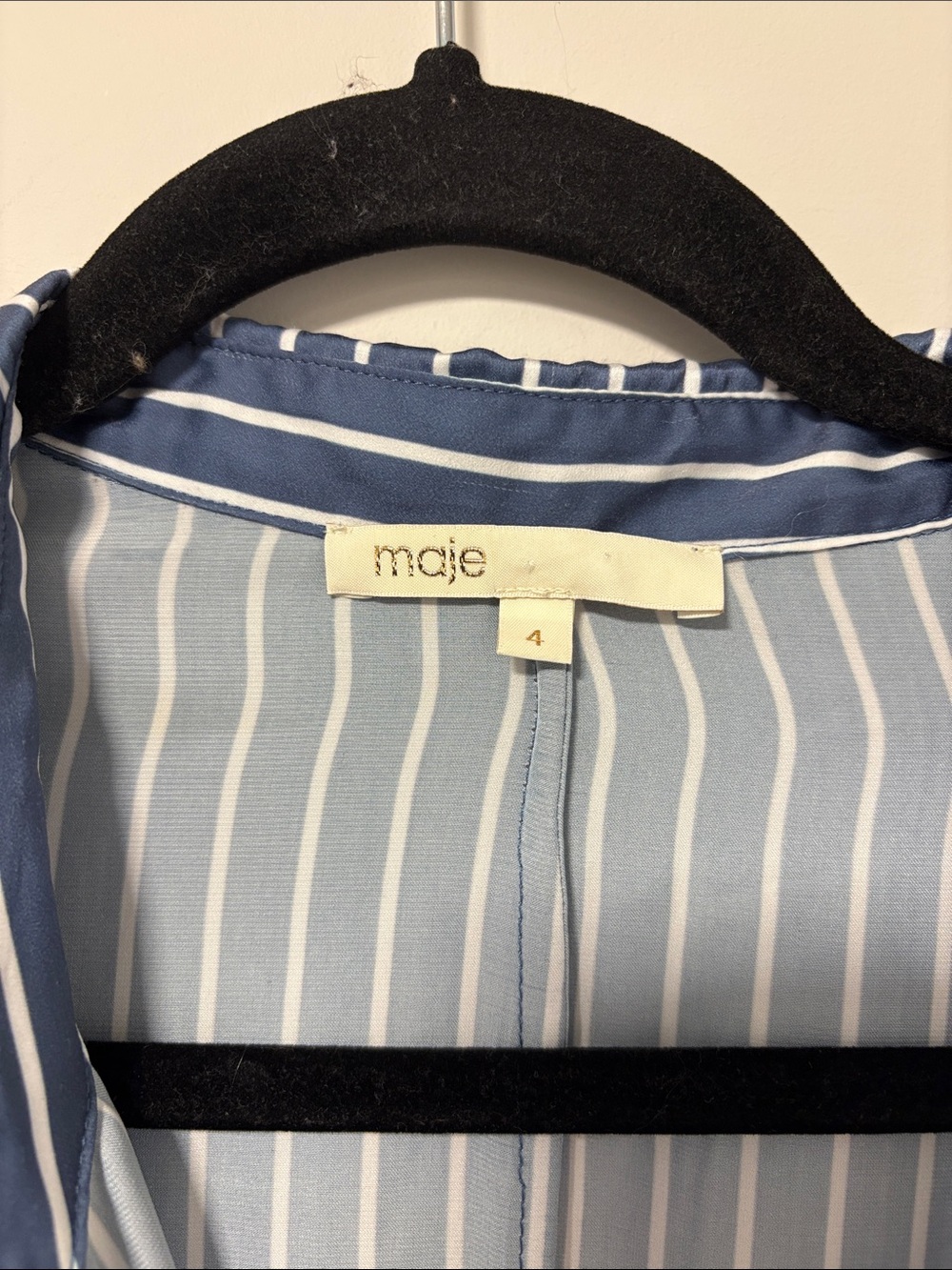 Maje Blue and White Striped Tiered Long-Sleeve Shirt Dress - Picture 3 of 11